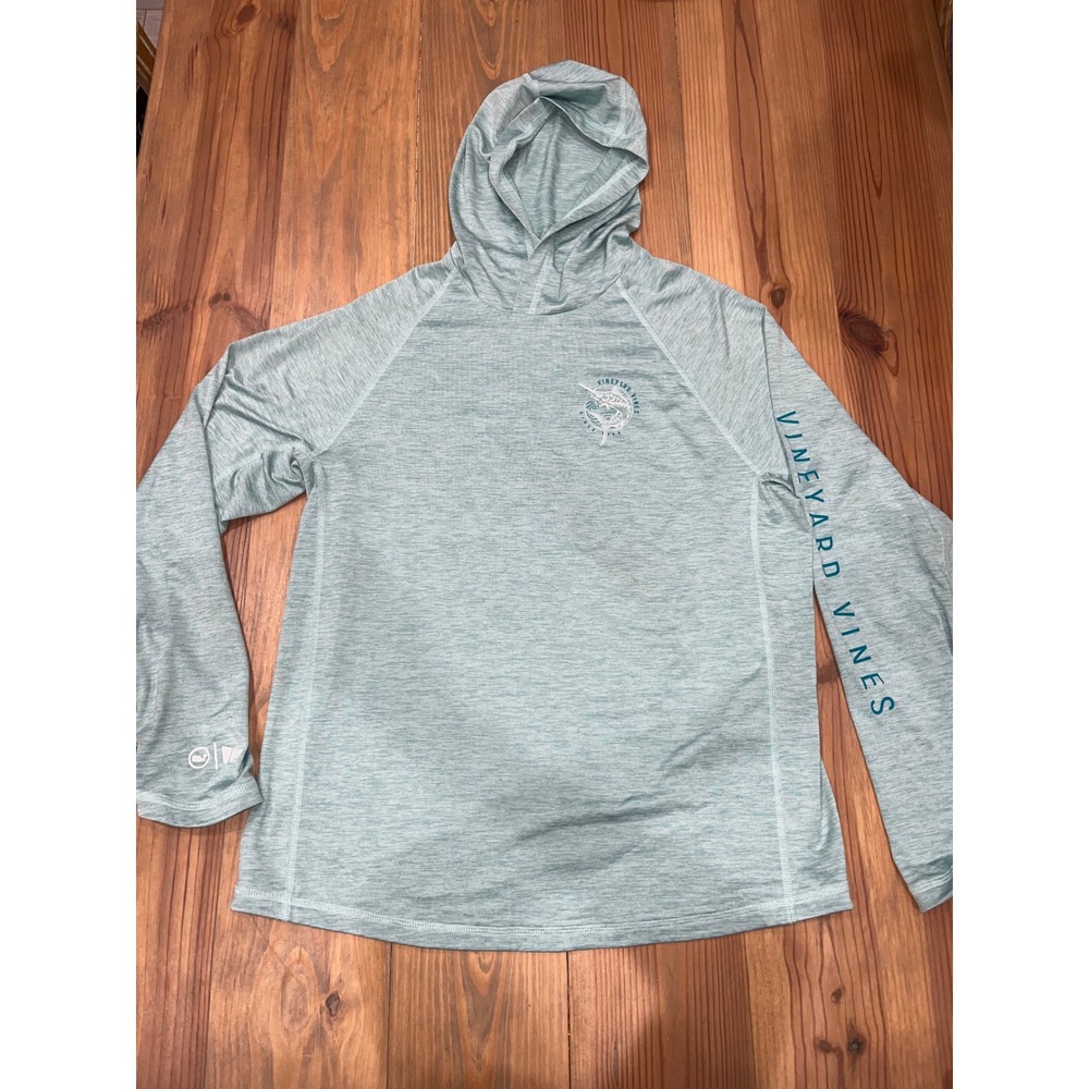 Vineyard Vines Mens Performance Hoodie Seafoam Green Marlin Graphic Size M